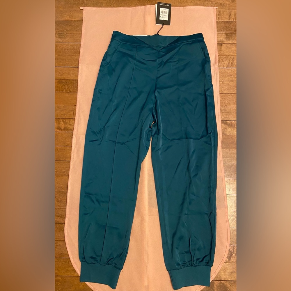 Who What Wear Teal Cropped Satin-like Trouser Medium